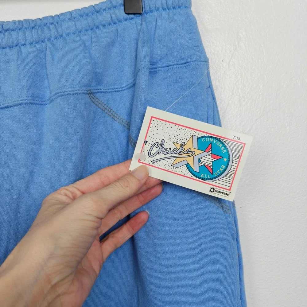 Vintage 80s Converse Chucks Men Sweatpants Large Blue Elastic Waist Cuffed Retro